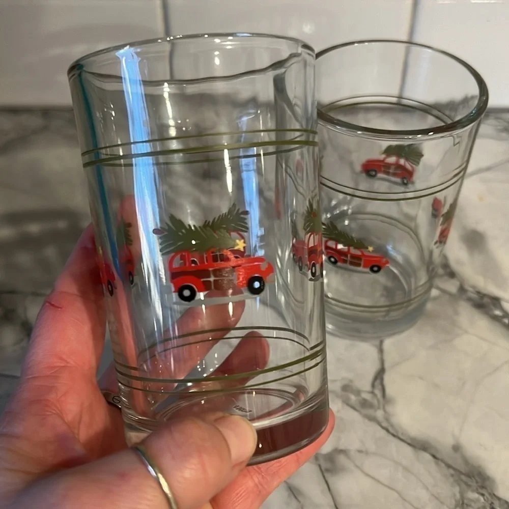Pottery Barn Woody Car Juice Glasses, Set of 2